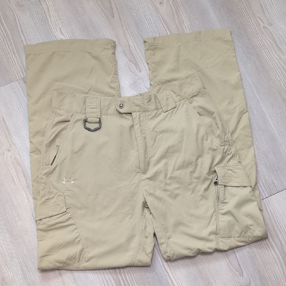 Under Armour 34 34 Tan Cargo Pants Nylon Pockets Wide Belt Loops